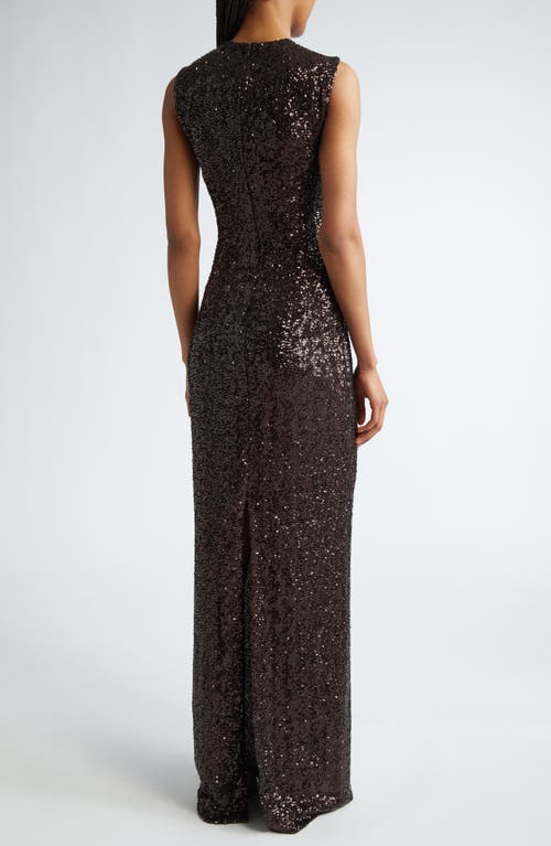 Shop Michael Kors Collection Sequin Sleeveless Column Gown In Chocolate