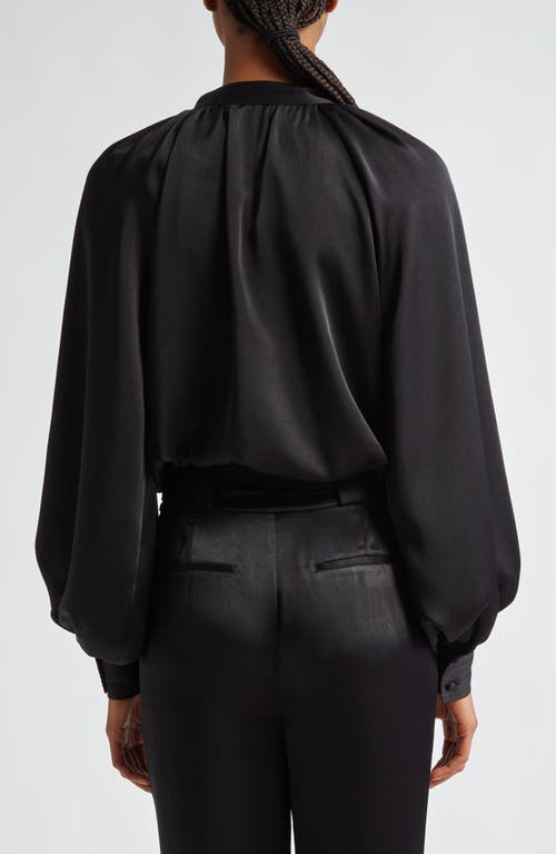 Shop Ramy Brook Nevada Split Neck Satin Top In Black