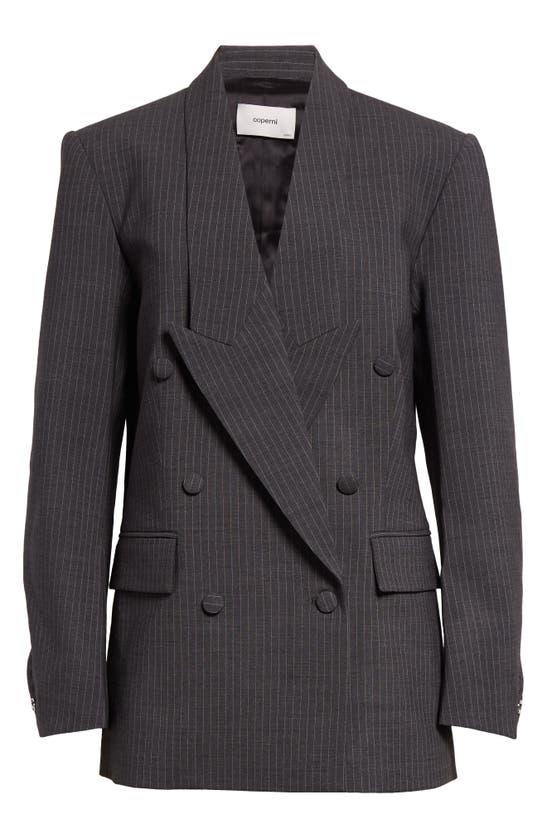 Shop Coperni Pinstripe Double Breasted Stretch Wool Jacket In Grey