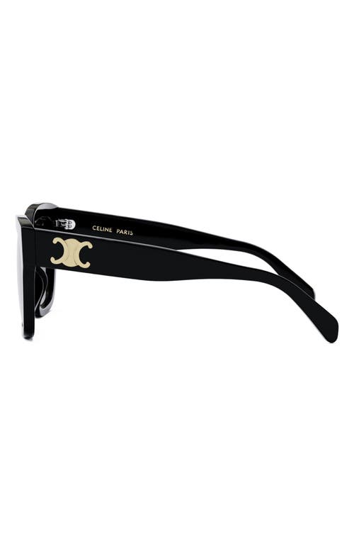 Celine Triomphe 55mm Round Sunglasses In Shiny Black/gradient Brown