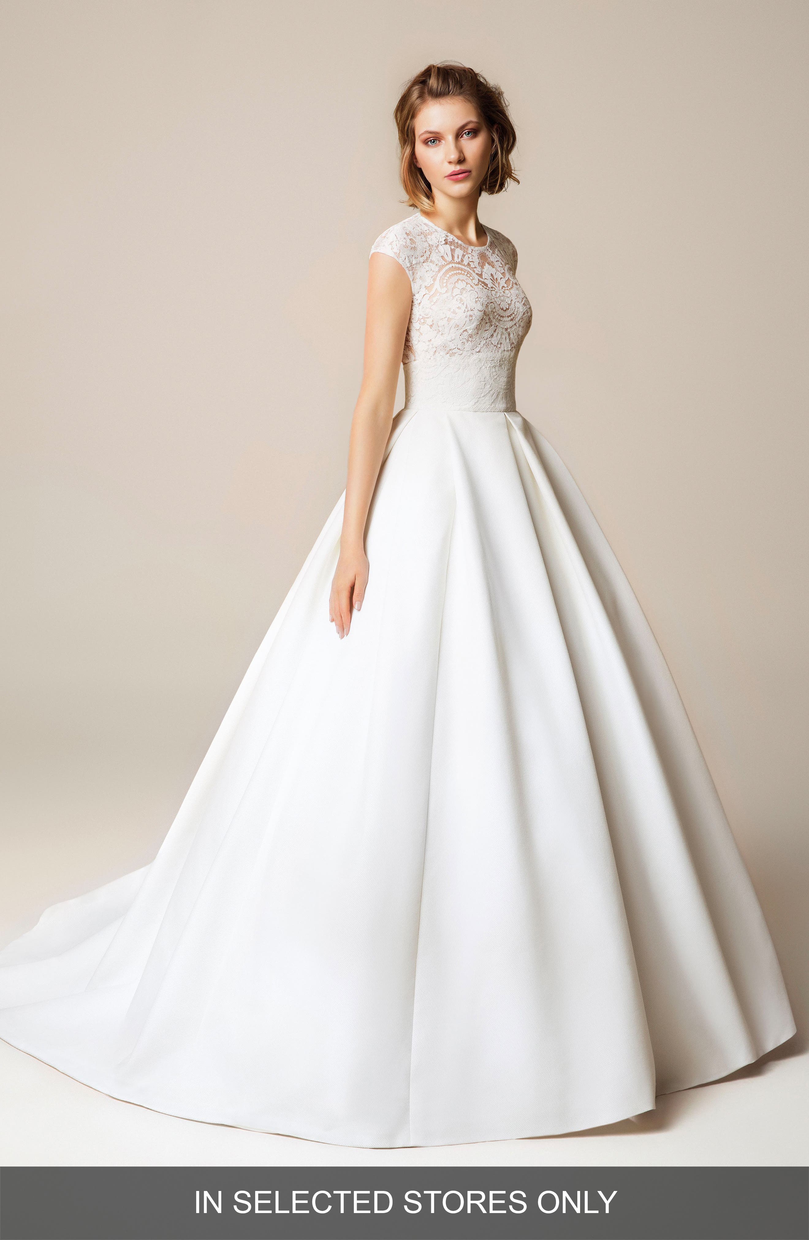 Jesus Peiro Lace Cap Sleeve Open Back Wedding Dress, Size IN STORE ONLY - White