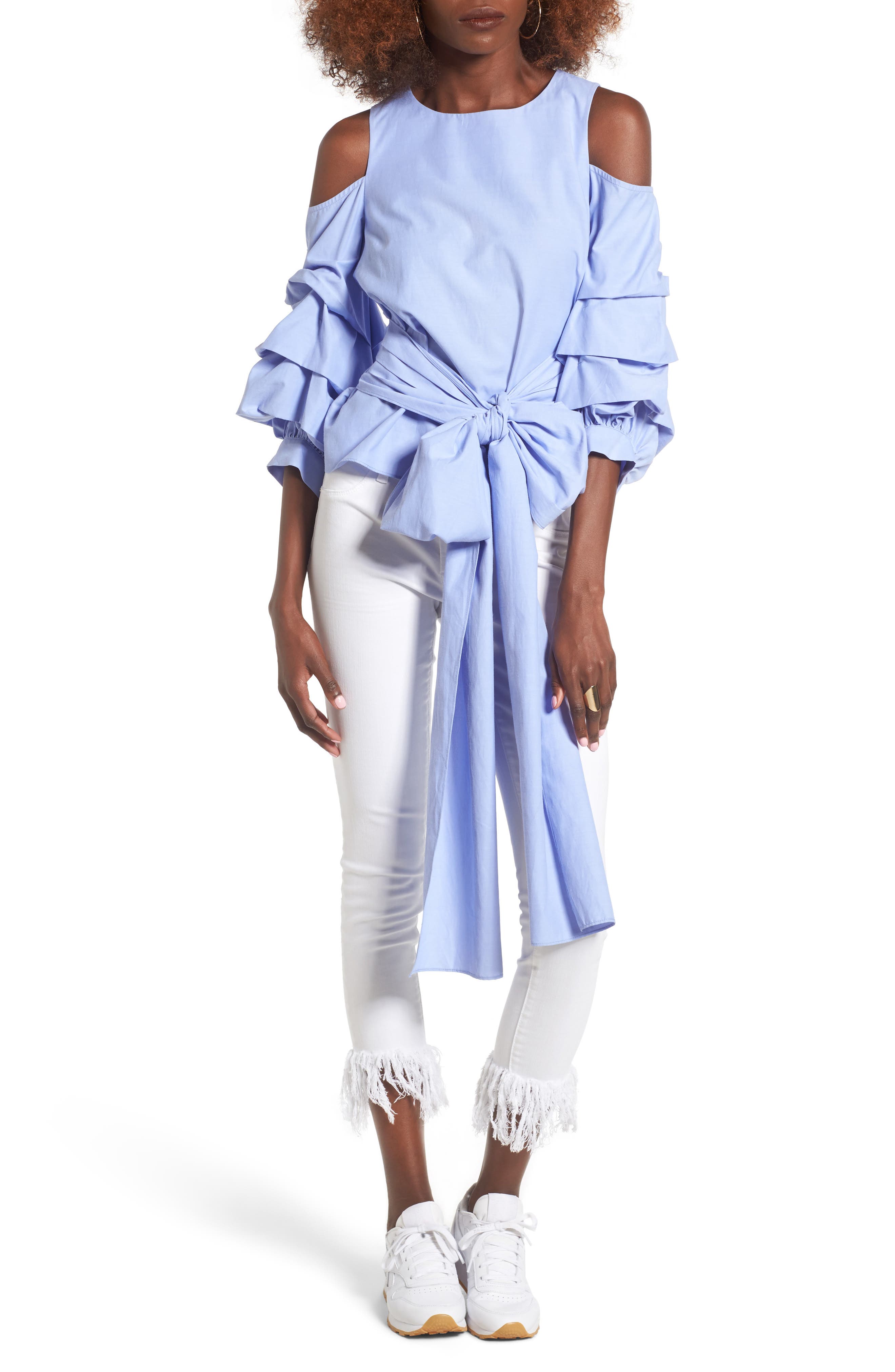 ruffle sleeve tie front top