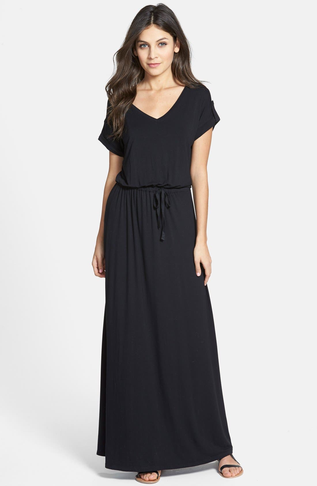 Caslon® Roll Sleeve VNeck Maxi Dress (Regular & Petite) Nordstrom