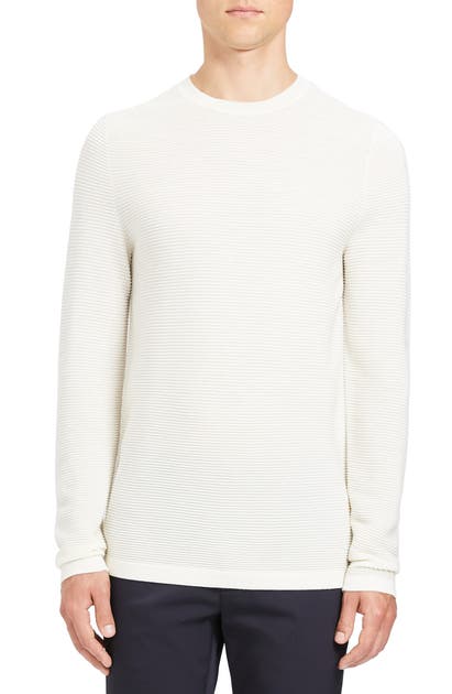 Theory Grego Slim Fit Crewneck Wool Sweater In Off White