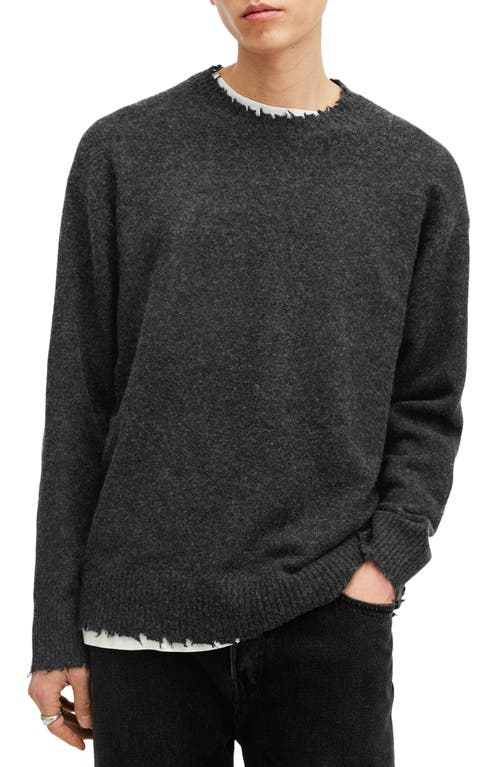 Shop Allsaints Luka Distressed Crewneck Sweater In Cinder Black Marl