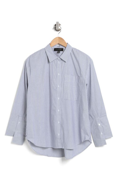 Shop Laundry By Shelli Segal Long Sleeve Cotton Poplin Button-up Shirt In Navy/white Stripe