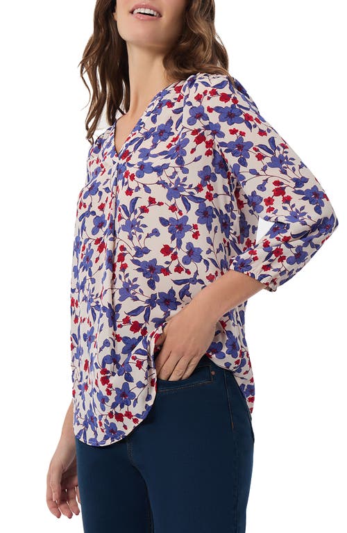 Shop Jones New York Floral Pleat V-neck Top In Jones White Multi