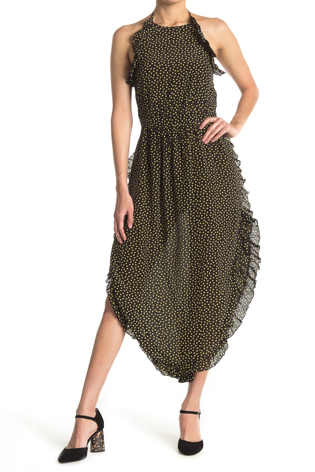 See By Chlo Halter Polka Dot Maxi Dress In Black - Yellow 1 | ModeSens