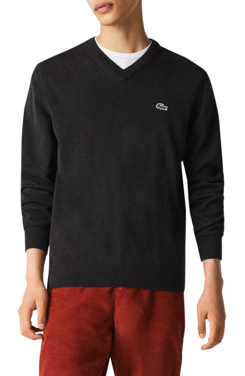 Lacoste V-Neck Cotton Sweater in Black at Nordstrom, Size 6