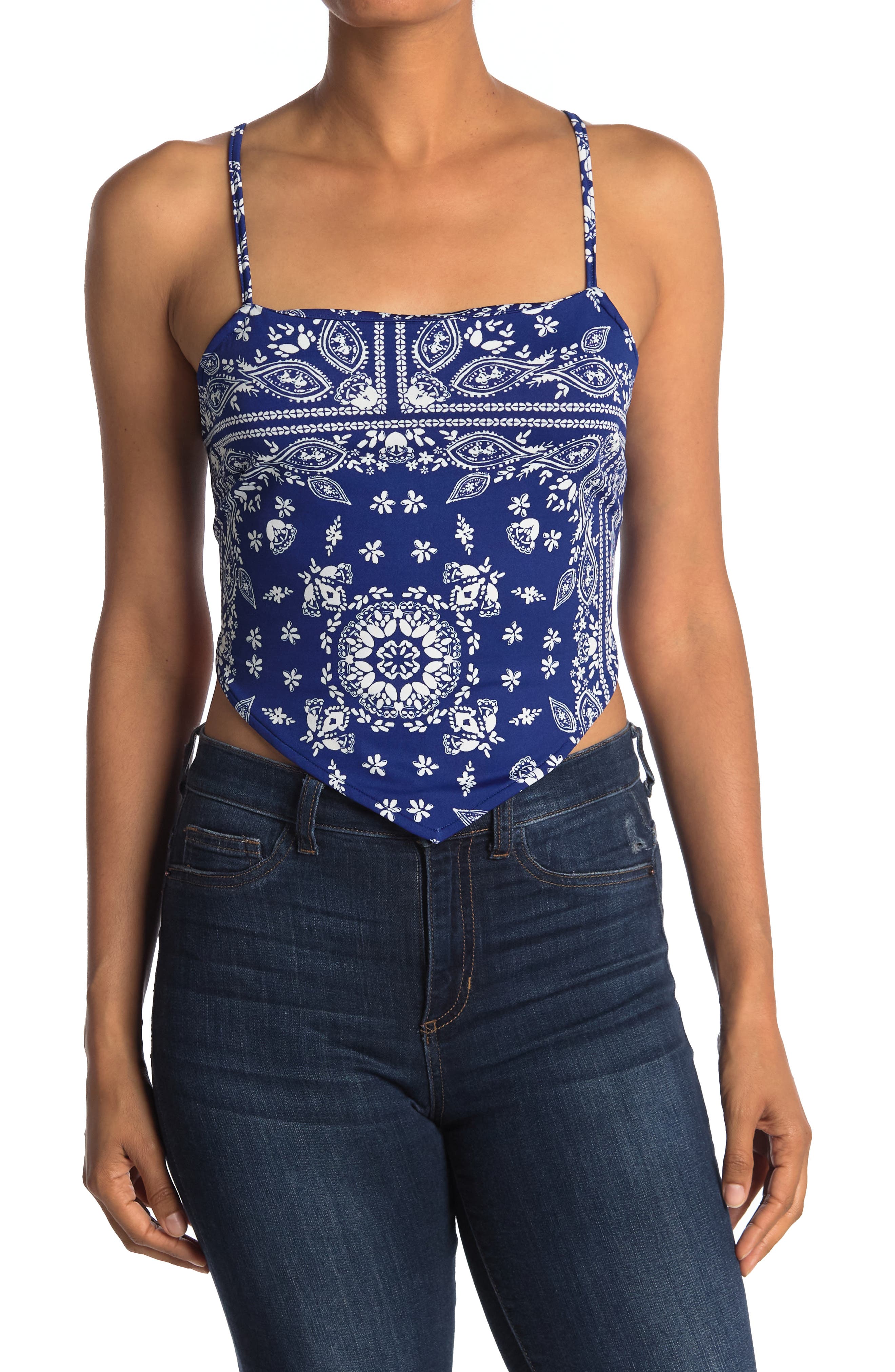 Abound Printed Handkerchief Top In Blue Floral