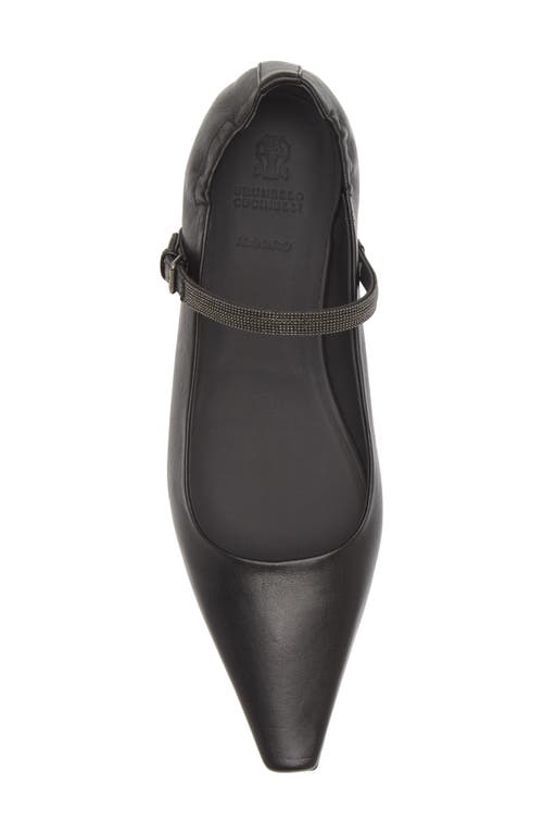Brunello Cucinelli Black Ballet Shoes With Monil Detail On The Strap In Leather Woman In C101 Nero