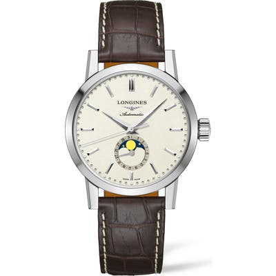 Longines 1832 Automatic Moon Phase Alligator Leather Strap Watch, 42Mm