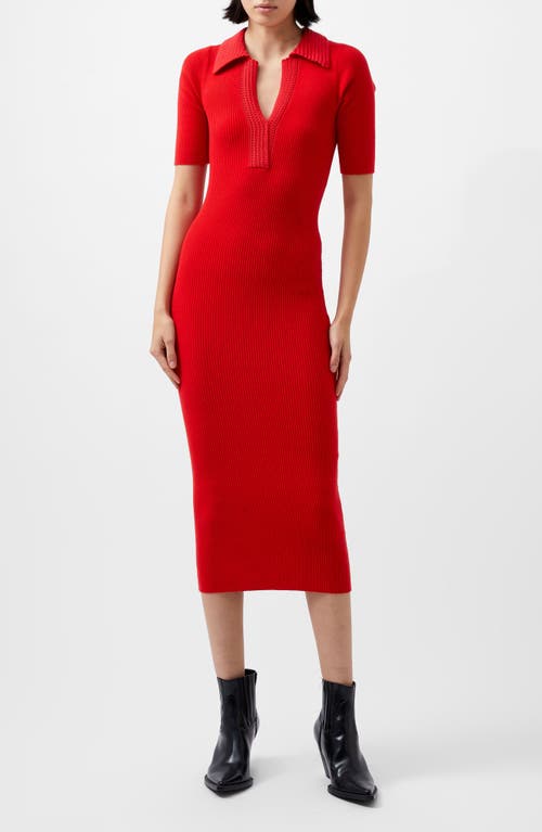 Shop French Connection Cosysoft Polo Rib Midi Sweater Dress In Mars Red