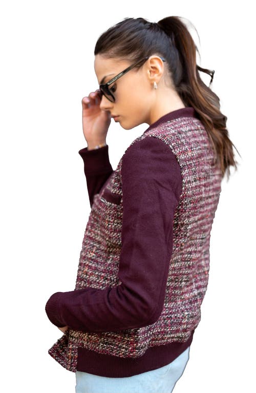 Shop Members Only Updated Tweed Varsity Jacket With Contrast Sleeve In Burgundy