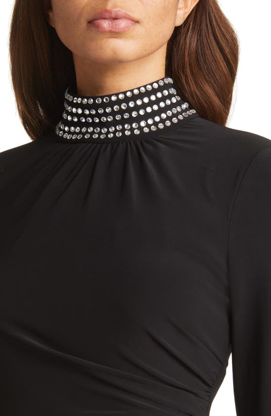 Eliza J Bead Detail Long Sleeve Sheath Dress In Black