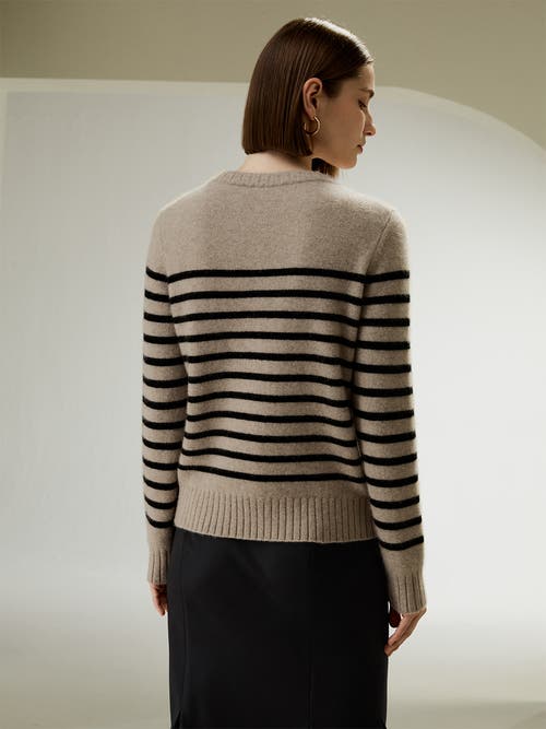 Lilysilk Striped Round Collar Cashmere Sweater In Brown