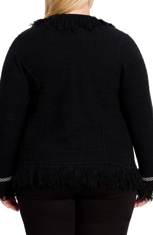 Shop Nic + Zoe Nic+zoe Fringe Mix Statement Knit Jacket In Black Onyx