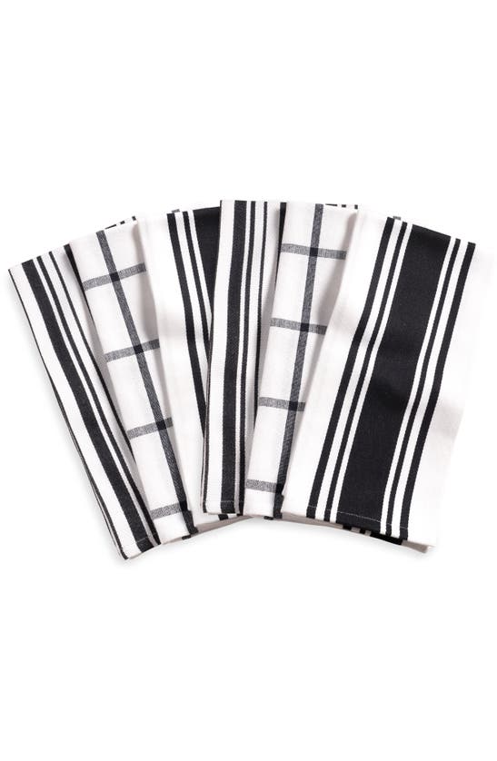 Kaf Home Set Of 6 Stripe & Check Cotton Pantry Towels In Black