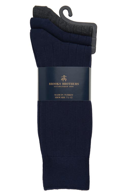 Shop Brooks Brothers 3-pack Ribbed Crew Socks In Navy