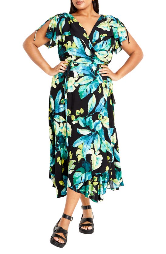 Shop City Chic Imogen Floral Maxi Wrap Dress In Tropical Oasis