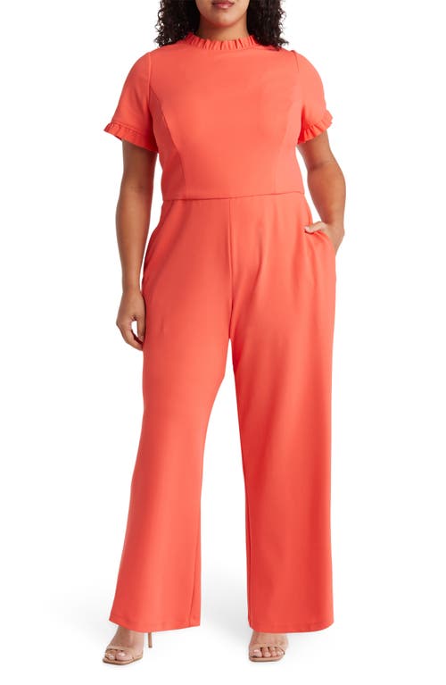 Maggy London Ruffle Neck Jumpsuit Cayenne Coral at Nordstrom,