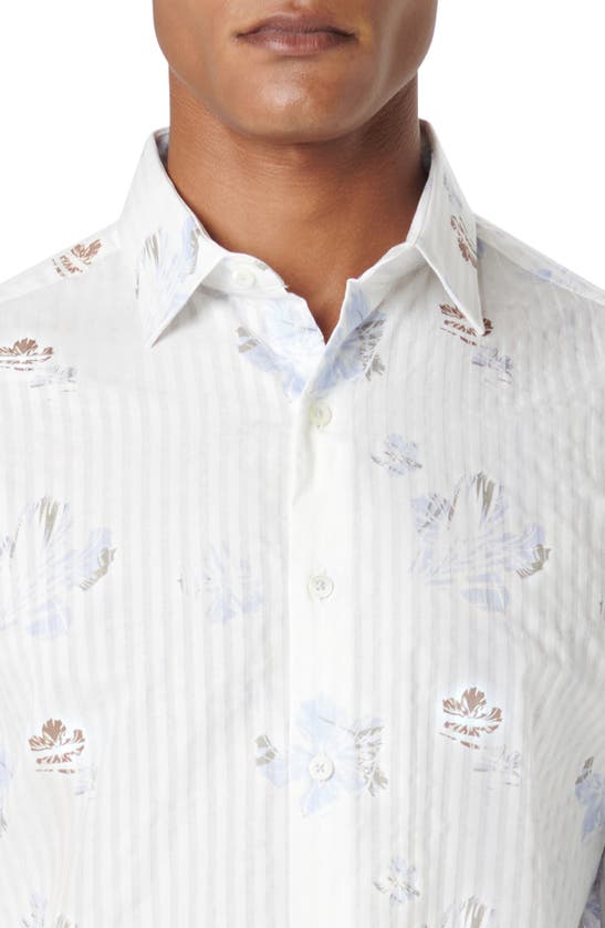 Shop Bugatchi Julian Floral Stripe Button-up Shirt In Sky