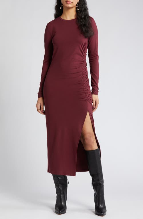 Open Edit Ruched Long Sleeve Midi Dress in Burgundy London at Nordstrom, Size Small