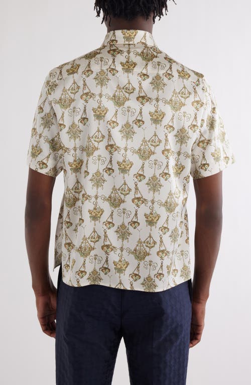 Shop Givenchy Military Slim Fit Short Sleeve Stretch Silk Button-up Shirt In Cream/ochre