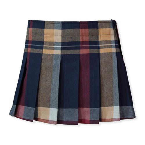 Hope & Henry Girls' Organic Pleated Buckle Skirt, Kids In Navy Multi Plaid