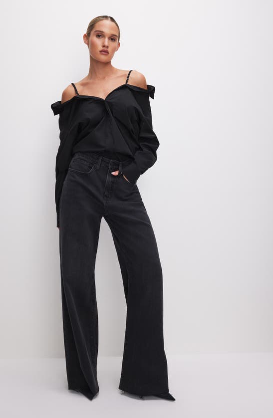 Shop Good American Good Ease Wide Leg Jeans In Black324