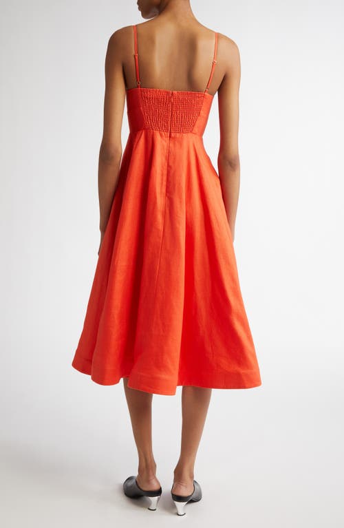 Shop Zimmermann Tie Front Linen Midi Dress In Red
