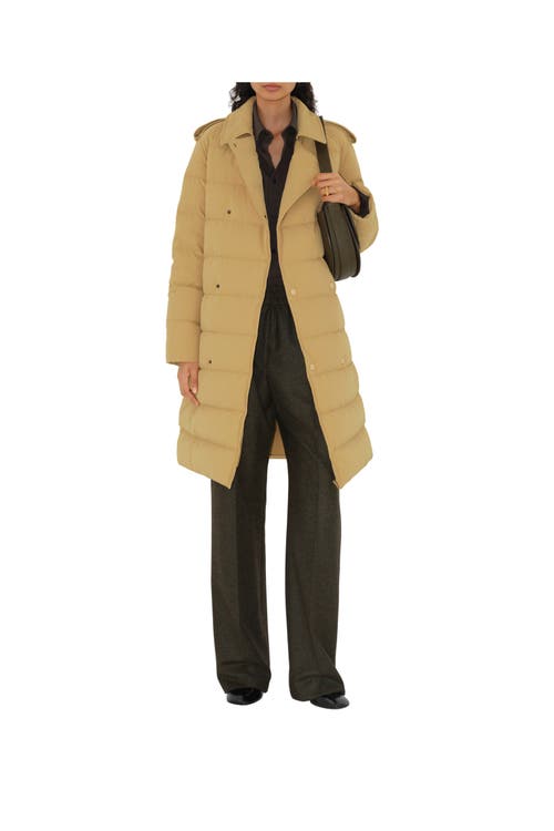 Shop Burberry Mid-length Nylon Puffer Coat In Flax/sand