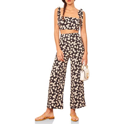 Reformation Tiki Print Tie Shoulder Two-Piece Jumpsuit, Black