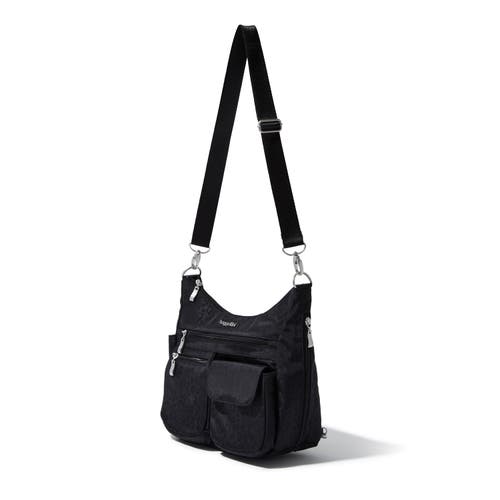 Baggallini Modern Everywhere Hobo Crossbody Bag With Wristlet In Black Cheetah Emboss