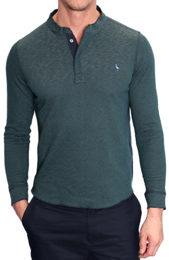 Tailorbyrd Reverse Double Knit Henley Top In Navy Blue