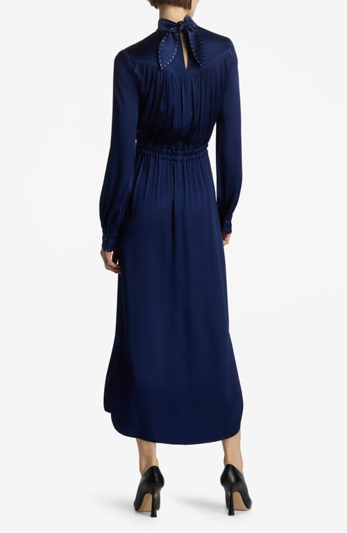 Shop St John St. John Collection Mock Neck Long Sleeve Satin Midi Dress In Royal Blue