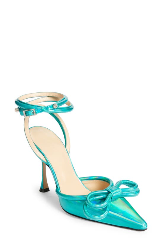 Mach&mach Double Bow Ankle Strap Pump In Iridescent Turquoise