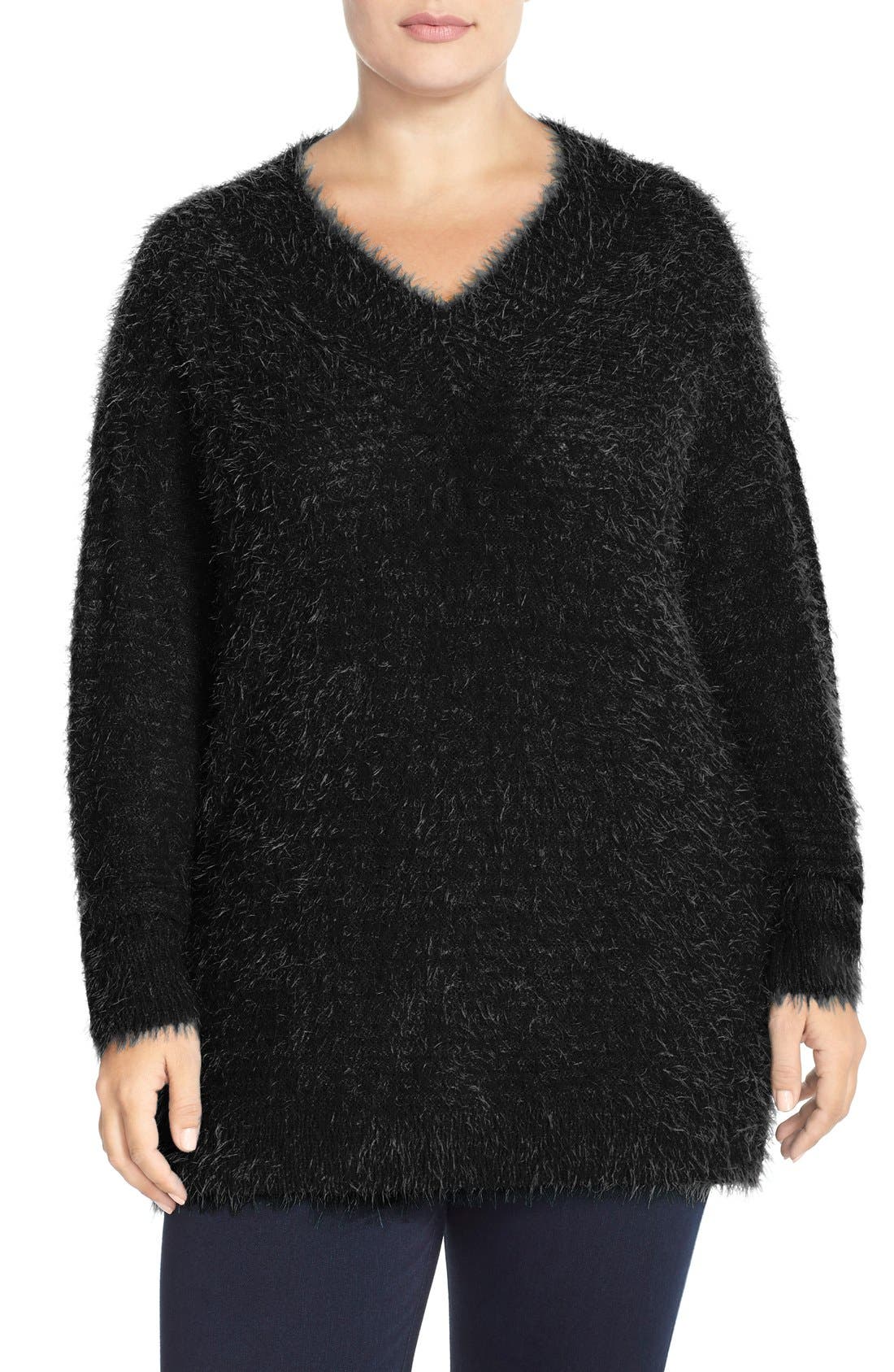 Sejour 'Happy' Eyelash Yarn VNeck Sweater (Plus Size) Nordstrom