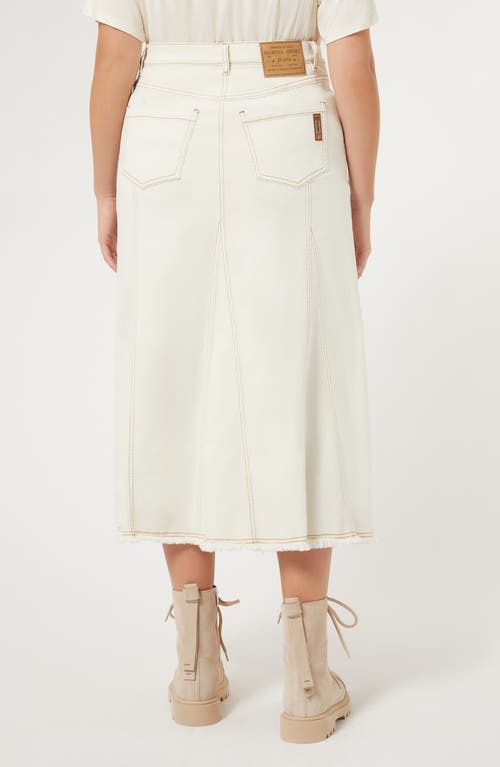 Shop Marina Rinaldi Samuele Raw Hem Denim Midi Skirt In Ivory