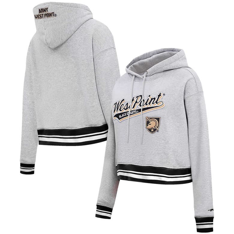 Shop Pro Standard Heather Gray Army Black Knights Script Tail Fleece Cropped Pullover Hoodie