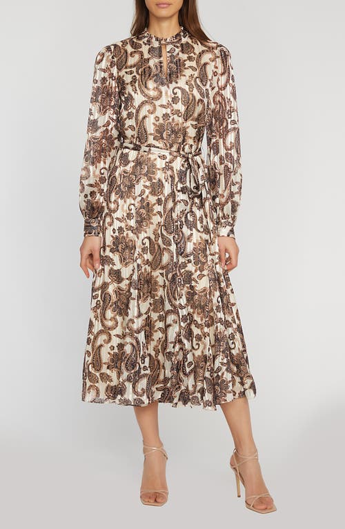 Elie Tahari The Janice Paisley & Metallic Stripe Long Sleeve Midi Dress in Mystical Paisley 