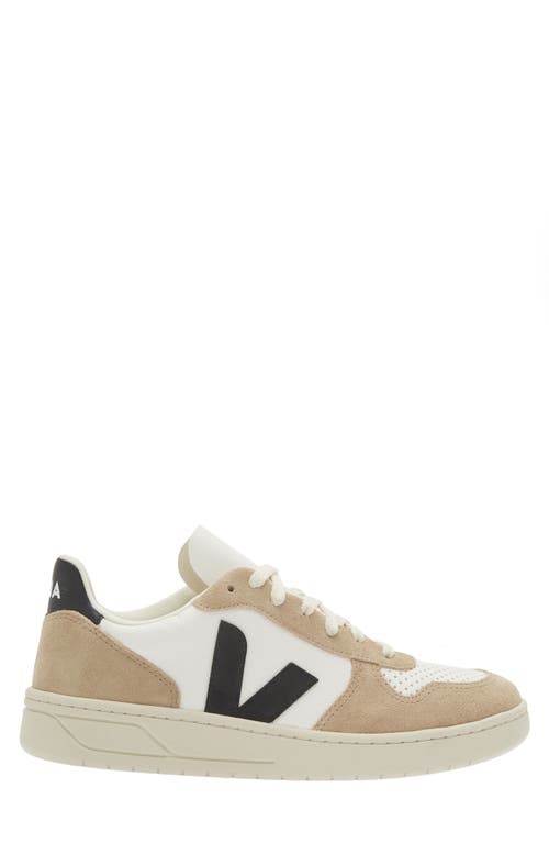 Veja V-10 Leather And Suede Low-top Sneakers In Sahara/extra-white/black