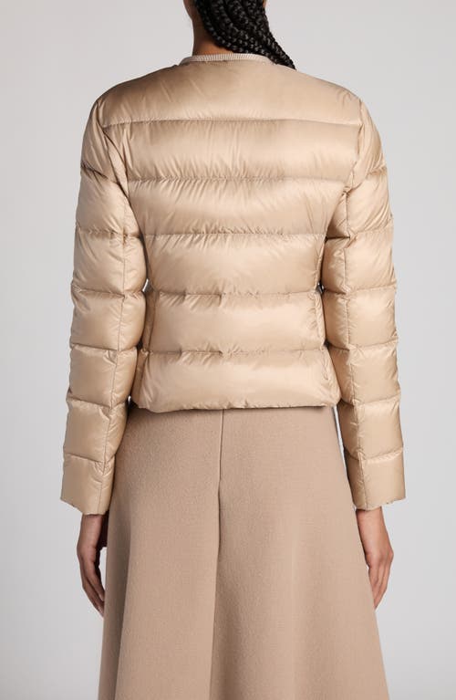 Shop Moncler Laurine Down Crop Jacket In Faded Beige