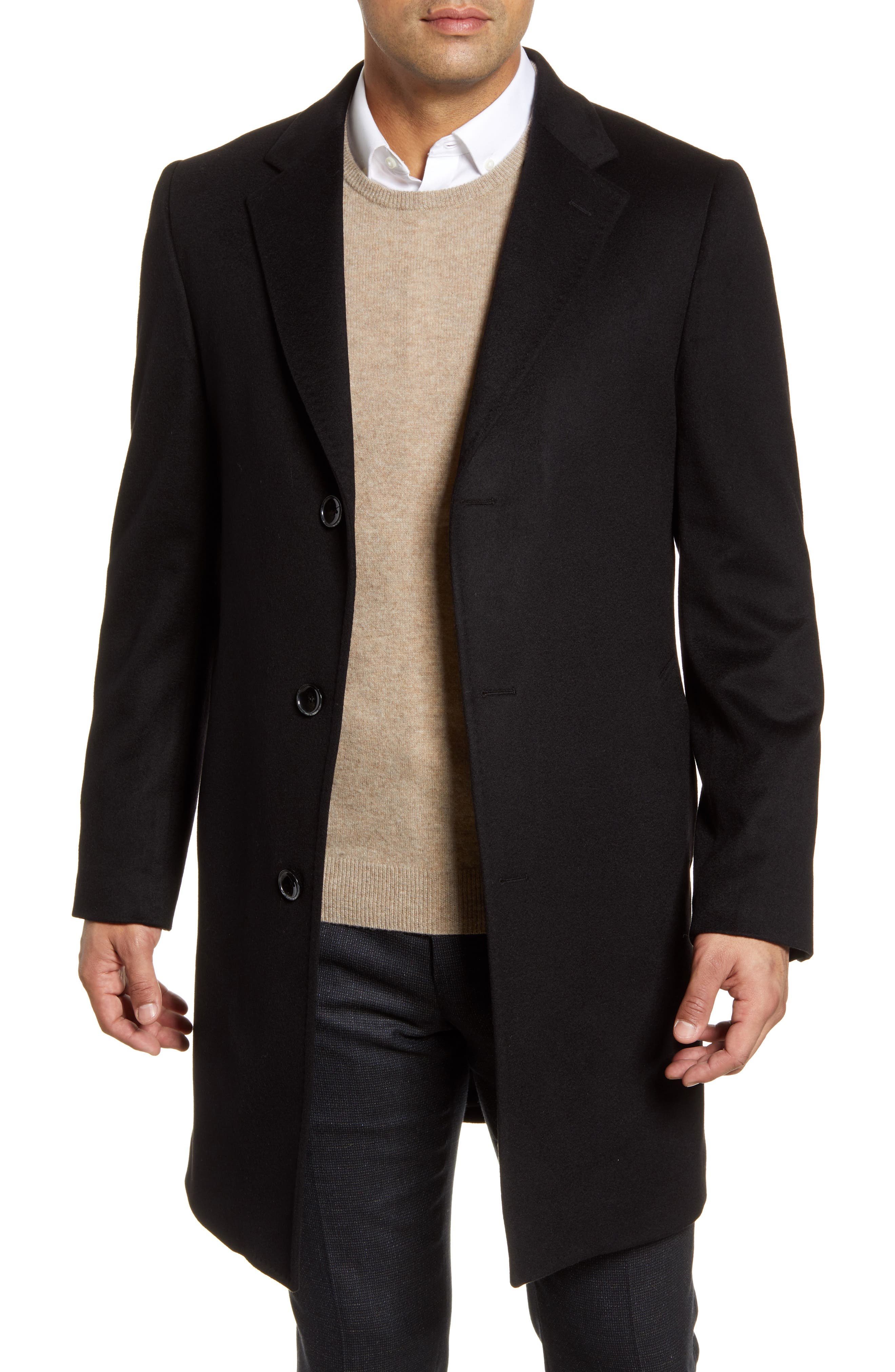 leather trim wool coat