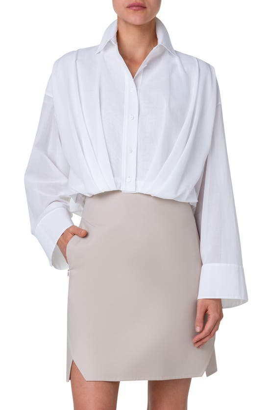 AKRIS AKRIS PLEATED WAIST COTTON VOILE BUTTON-UP SHIRT