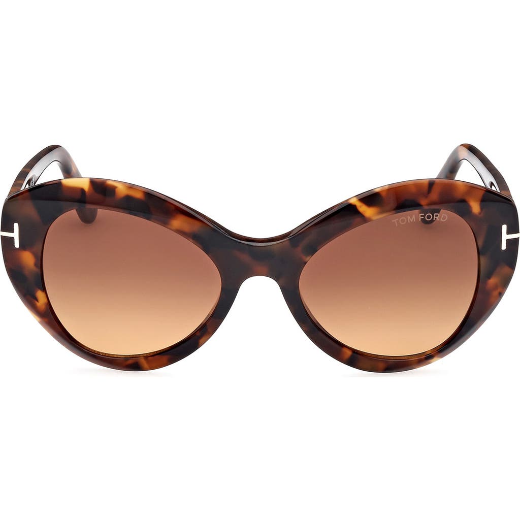 Tom Ford Guinivere 52mm Round Sunglasses In Dark Havana/gradient Brown
