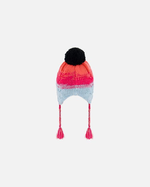 Deux Par Deux Baby Girl's Peruvian Knit Hat Gradient Blue, Coral And Fuschia In Stripes