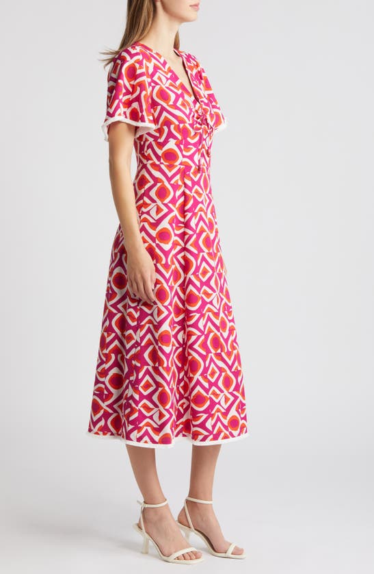 Shop Tahari Asl Geo Print Midi Dress In Wild Berry Ivory