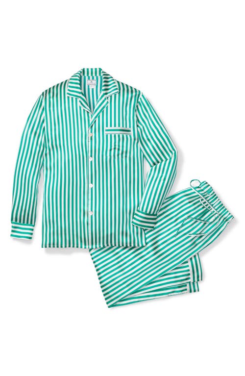 Petite Plume Stripe Mulberry Silk Pajamas Green at Nordstrom,