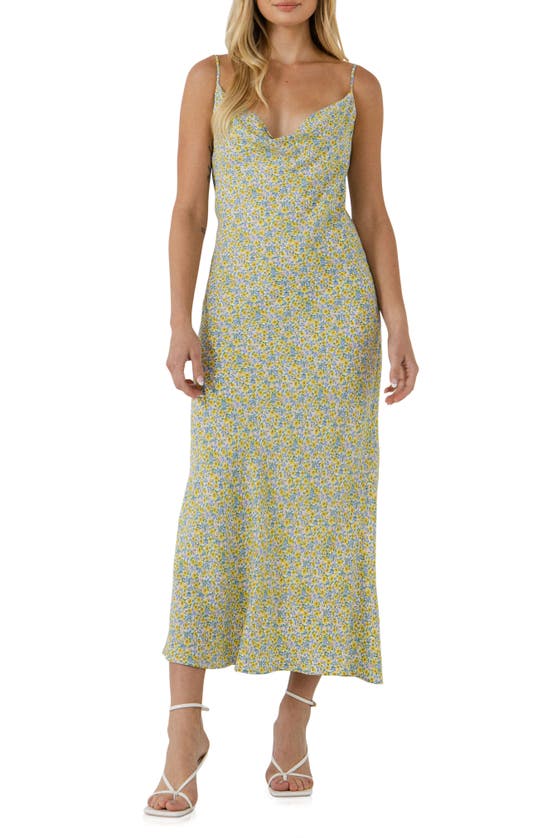 Free The Roses Floral Sleeveless Midi Dress In Blue Multi